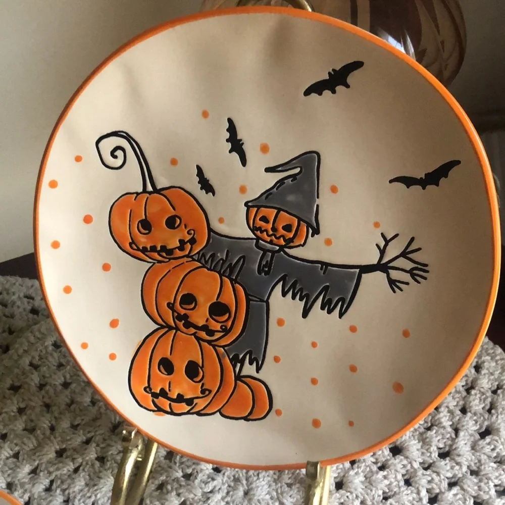 Scarecrow Jack O’Lantern Scarecrow Halloween Salad  Luncheon Plates